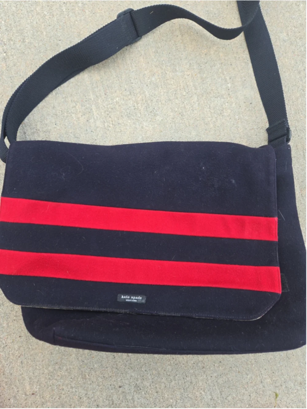 Women's Kate Spade Large Navy Red Striped Messanger Crossbody Bag One Size